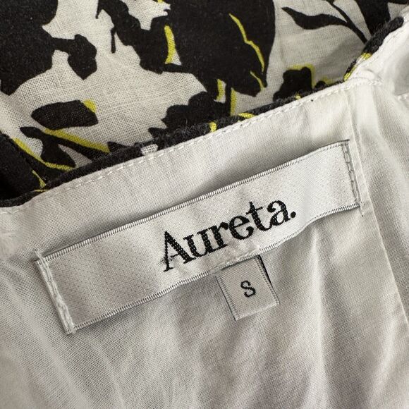 Anthropologie Aureta Floral Black White Dress Size SMALL Puff Sleeve - Picture 7 of 7